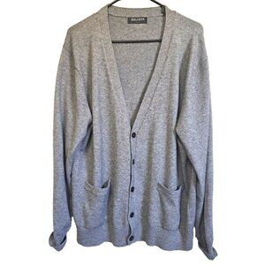 Kallspin Men's L Gray Tweed Cashmere Blend V-Neck Long Sleeve Cardigan Pockets